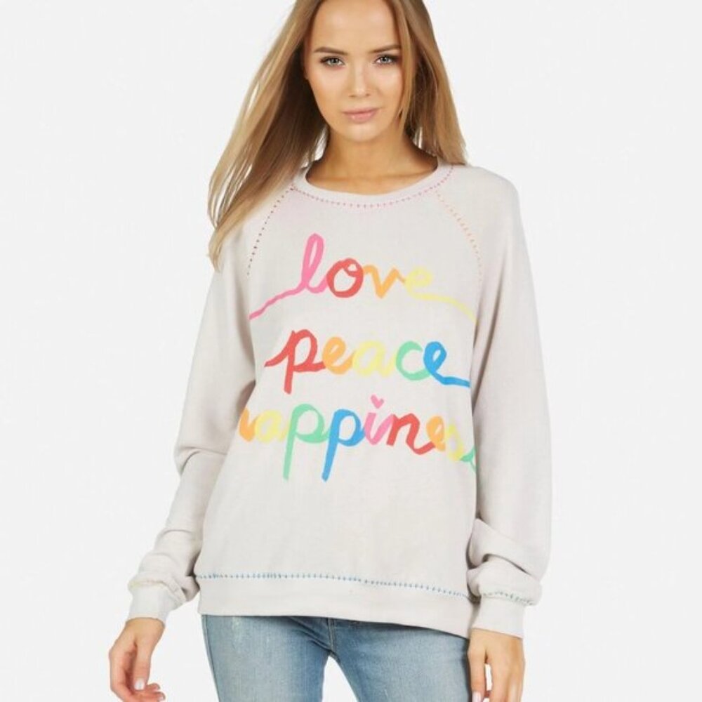 Lauren Moshi Love Peace Happiness Pullover Boyfriend Loose Fit Sweatshirt